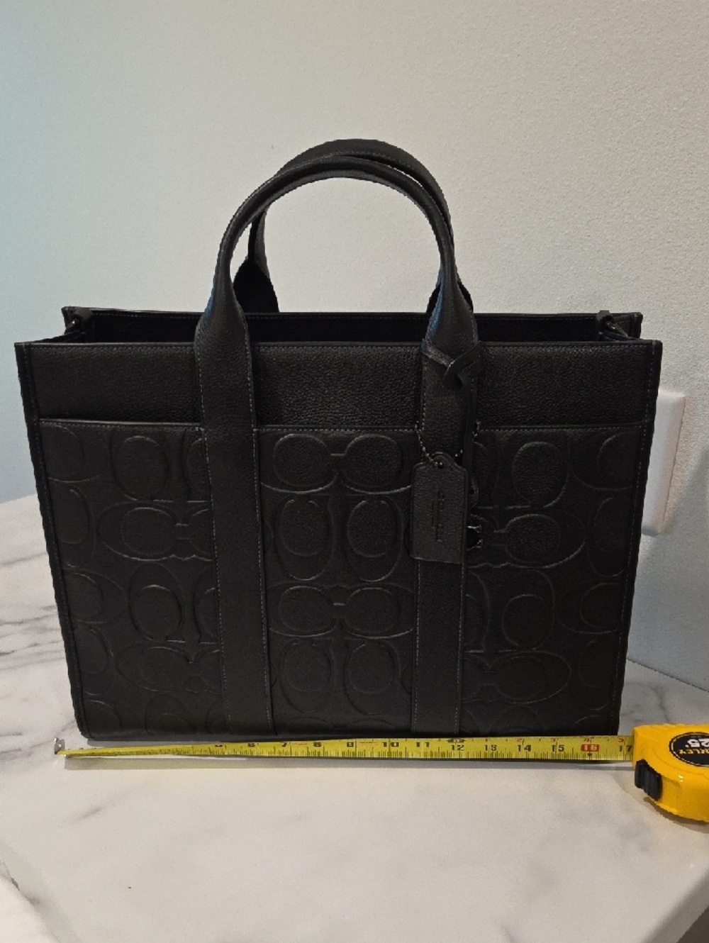 Coach Black Wesley Signature Embossed Leather Briefcase Tote - Picture 2 of 5